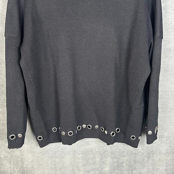Maje Sweater Womens 1 US Small Black Cardigan Metallica Grommet Pockets Rock - Picture 6 of 14